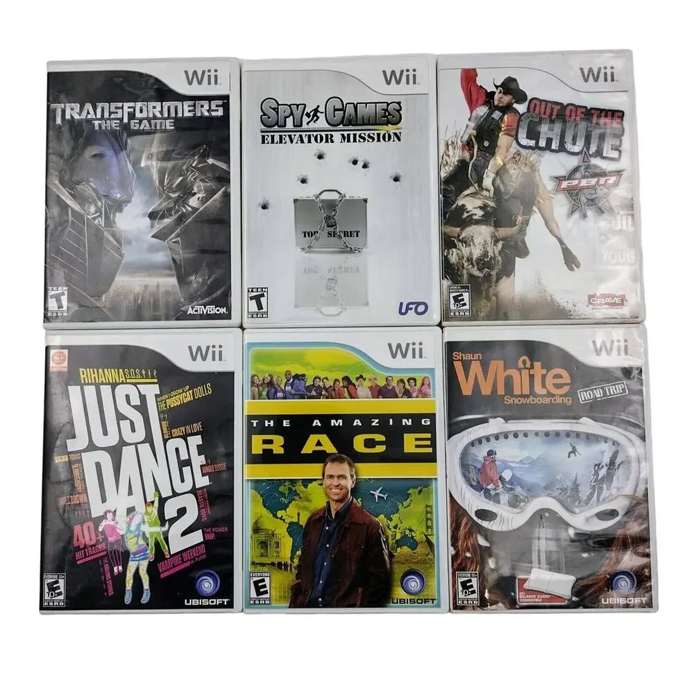 Wii 6 Game Lot Transformers Spy Games Just Dance Snowboarding PBR Amazing Race